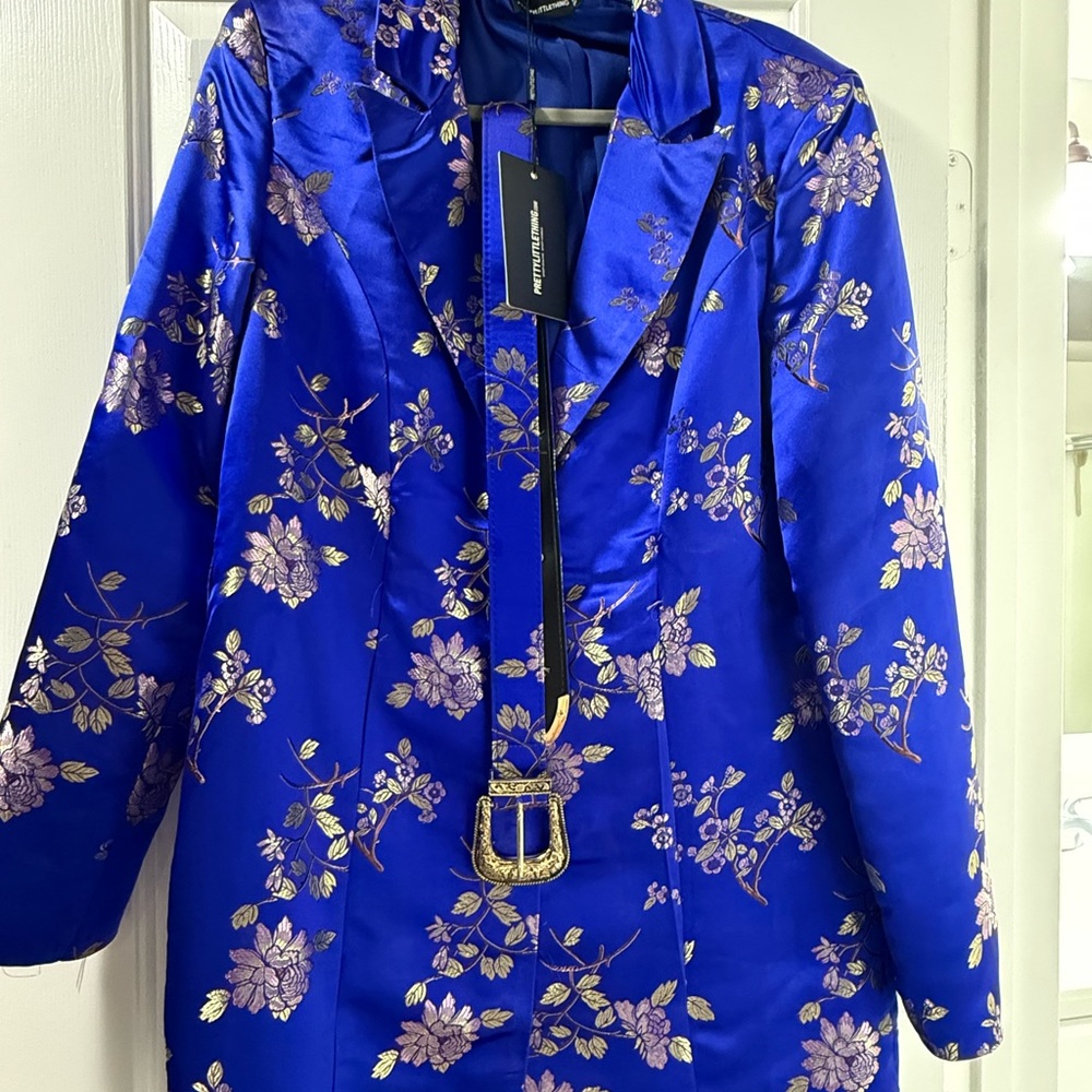 PrettyLittleThing Royal Blue Floral Satin Blazer dress